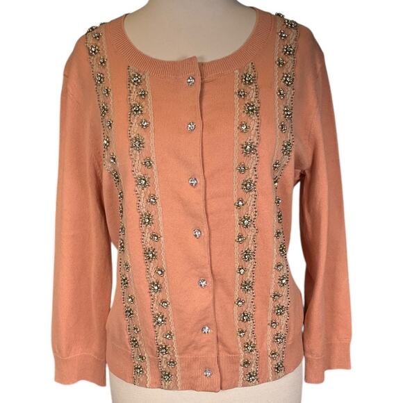 Tracy Reese Peach 3/4 Sleeve Cotton-Blend ButtonUp Cardigan Size Large Feminine - Picture 1 of 9